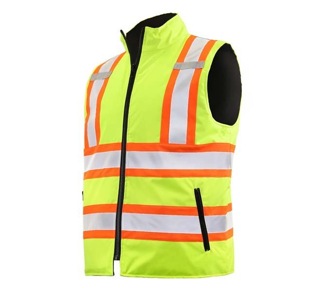 Custom hi vis vest with contrast orange and silver reflective tape