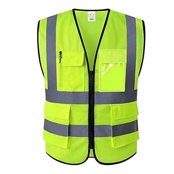 Custom fluorescent yellow mesh hi vis vest with pockets