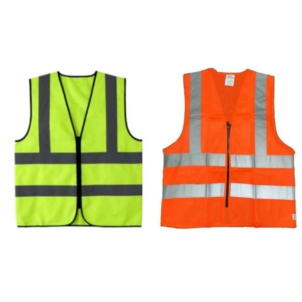 Custom hi vis vests with front zipper in fluorescent yellow and orange