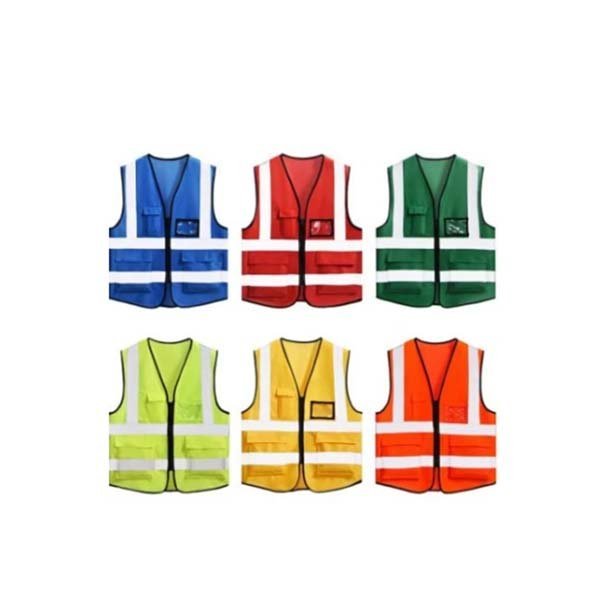 Custom safety vest color options blue red green yellow orange